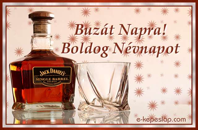 Nvnapi kpeslap Buzt nvnapra whiskeyvel s szemlyre szl ksznt felirattal.