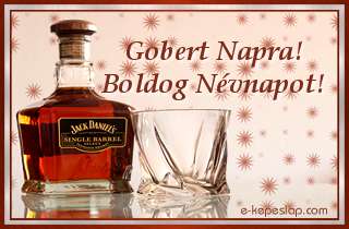 Nvnapi kpeslap Gobert nvnapra whiskeyvel s szemlyre szl ksznt felirattal.