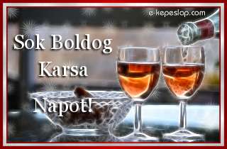 Kpeslap Karsa nvnapra, ksznt boros poharakkal, boldog nvnapot felirattal.