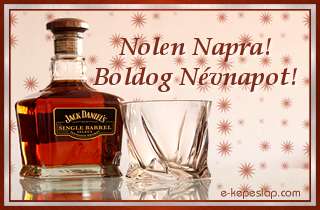 Nvnapi kpeslap Nolen nvnapra whiskeyvel s szemlyre szl ksznt felirattal.