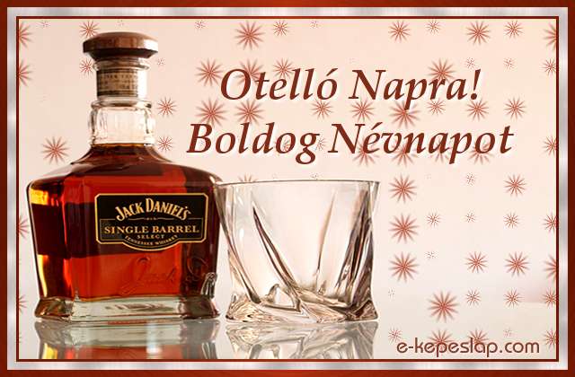 Nvnapi kpeslap Otell nvnapra whiskeyvel s szemlyre szl ksznt felirattal.